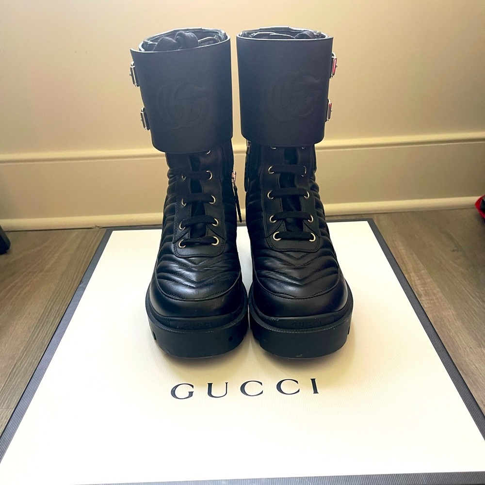 Gucci Nappa Quilted Black Leather Combat Boots